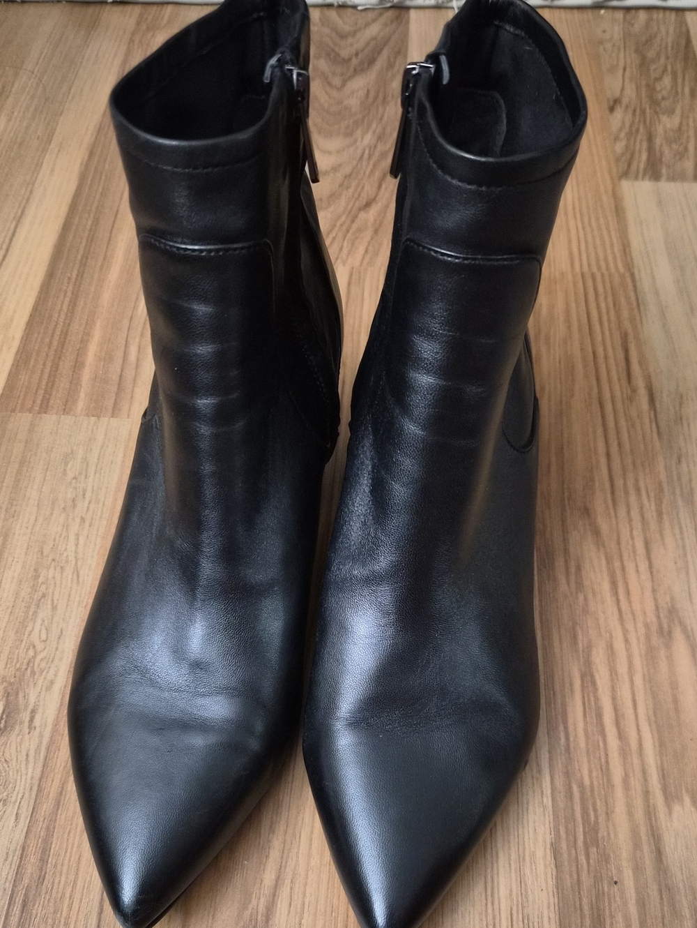 Sam Edelman Black Pointed-Toe Leather Ankle Boots